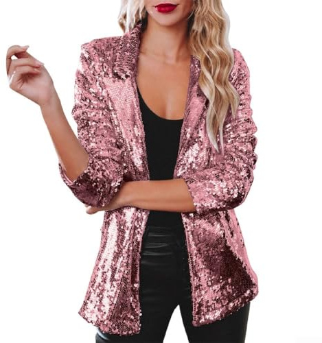 Giacca da donna con paillettes, a maniche lunghe, stile cardigan, per feste autunnali e invernali e serate fuori