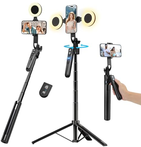 Trípode de seguimiento automático de la cara de 180 cm para smartphone con luz, rotación de 360 ° para iPhone/Android/GoPro, soporte para teléfono móvil, trípode para grabación de vídeo en directo