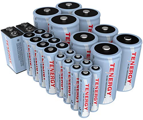 Tenergy High Capacity NiMH Rechargeable 26 Pack Cell Battery Package, 8AA, 8AAA, 4C, 4D, 2 9V Rechargeable Batteries for Remote Controllers, Clocks, Toys, Gaming Controllers, and More