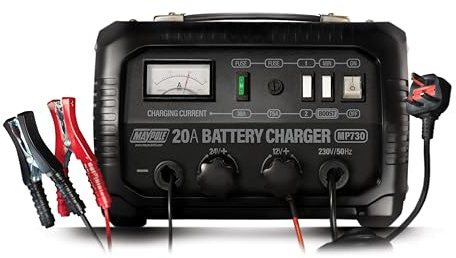 Maypole 20A Dual Voltage 12/24V Metal Cased Car Battery Charger Lead Acid AGM Built in Safety Features