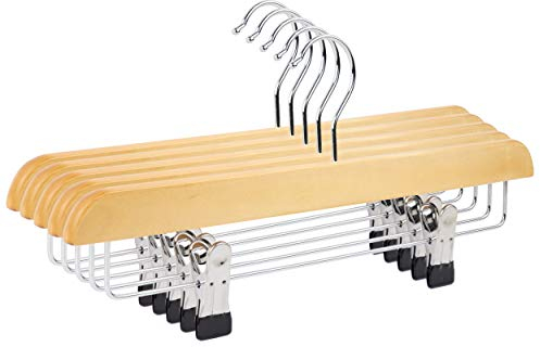 The Hanger Store 10 Wooden Trouser, Skirt Hangers With Clips, Coat Clothes Hangers