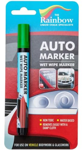 RAINBOW CHALK MARKERS LTD Green Auto Marker - Removable Paint For Auto Body Panels And Windscreens Wet Wipe Non Permanent Windscreens Water Proof Wet Wipe Display