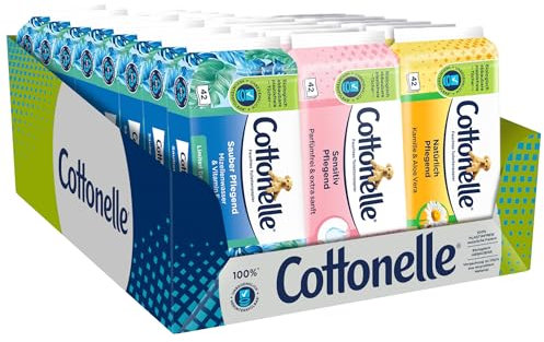Cottonelle - Display misto carta igienica umida 27 pezzi (12 x nutrienti naturali, 7 x sensitivi, 8 x cura pulita)