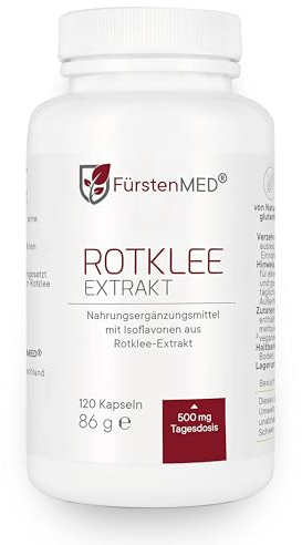 FürstenMED® Rotklee Kapseln Hochdosiert mit 500mg Rotklee-Extrakt (40mg Isoflavone) mit Hopfen, 120 Kapseln, Laborgeprüft, Vegan & ohne Zusatzstoffe