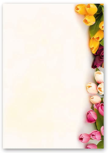 Motif Letter Paper! Colorful Tulips Flowers Motif 100 Sheets DIN A4 - Flowers & Petals