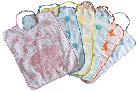 Bubabù Bav021/6 Dumbo - Bavoir élastique, coton, couleurs assorties, 33 x 39 cm, lot de 6
