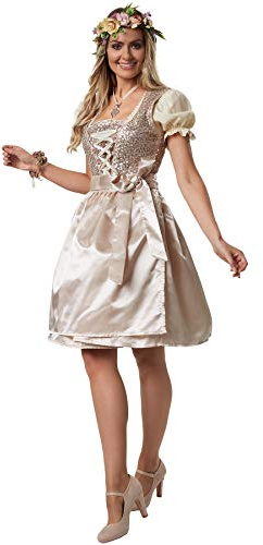 dressforfun 900617 Donna Miniabito Tirolese Dirndl, Guarnizione Molte Piccole e Grandi Paillettes, Argento -Diverse Misure (L| Nr. 302987)