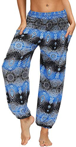 Nuofengkudu hippie haremsbyxor med fickor för kvinnor, yogabyxor
