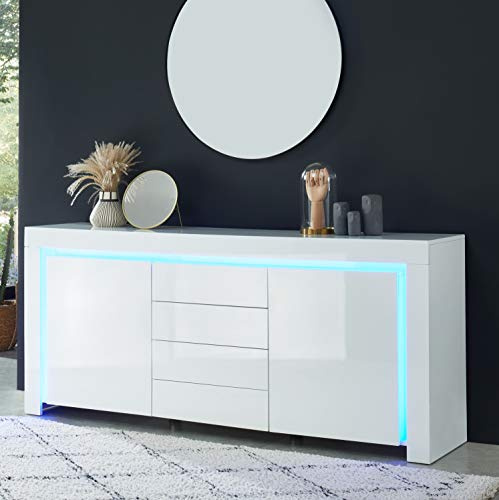 BAÏTA Buffet à LED, Bois d'ingénierie, L 170 cm Suzane Blanc