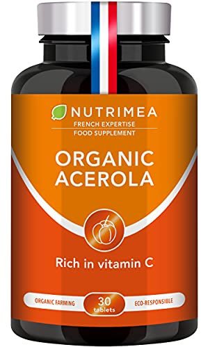 Organic ACEROLA 1000 mg | Natural Vitamin C | Highly Concentrated | Reduces Fatigue, Protects from Oxidative Stress & Strengthens The Immune System | 30 Vegan Tablets | French Expertise