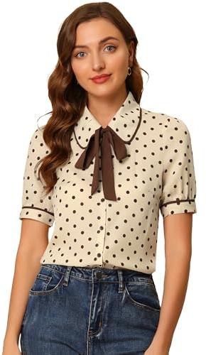 Allegra K Haut de Chemise à Manches Courtes et col Claudine à Pois pour Femme