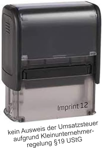 Die Stempel GmbH - Selbstfärber Imprint 2 /Lagertext – Kleinunternehmerregelung - Lagertextstempel zur Kennzeichnung von Dokumenten 46 mm lang