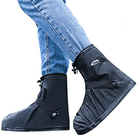 Rain Shoe Covers Waterproof Rain Boot Shoe Cover Rubber Sole Reusable Anti-Slip Rain Snow Boots Overshoes Gear Shoes Covers Durable Mud-Proof Shoe Protector for Cycling Outdoor Travel (Black, XXL)