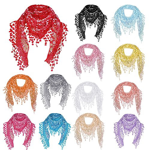 Damen Schal, Spitze Dreieck Schale, Weiches Dreieckstuch, Leichter Strickschal, Halstuch für Frauen und Mädchen Lang, Einfarbig