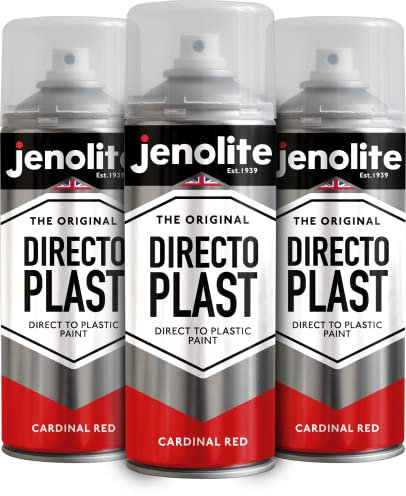 JENOLITE Directoplast Gloss Spray Paint | CARDINAL RED | 3x400ml | Spray Paint for Plastic Surfaces | For All Types Of Plastic | No Primer Required Multi Surface Paint | RAL 3001