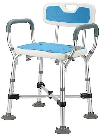 Joparri Duschhocker mit Armlehne für Senioren 180 kg Höhenverstellbar 40-53cm, mit Rückenlehne, Sitzkissen Dusche und Doppelt Verstärkter Querbalken, Duschsitz für Schwangere