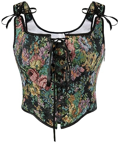 SCARLET DARKNESS Top Gilet Corset Renaissance Femme Vintage Imprimé Floral