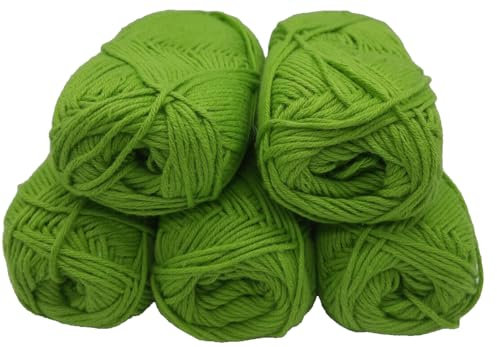 Baumwollgarn Häkelgarn und Strickgarn in großer Farbauswahl - 5x50gr Knaul – LL, 100m per 50gr - 85% Baumwolle, 15% Leinen - aus reiner Naturfaser (limettengrün)