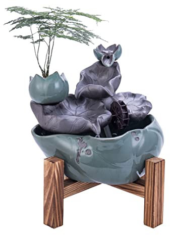 Fuente de Mesa Fuente de Mesa Nueva Hoja de Loto Chino Agua Corriente Fuente de Escritorio Decoración de atomización Interior Fuente de Mesa