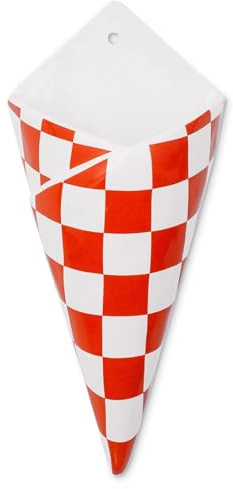 ban.do Vintage Inspired Checkered Bag Decorative Ceramic Wall Vase, Unique Home/Kitchen/Office Accent, Checkered Bag