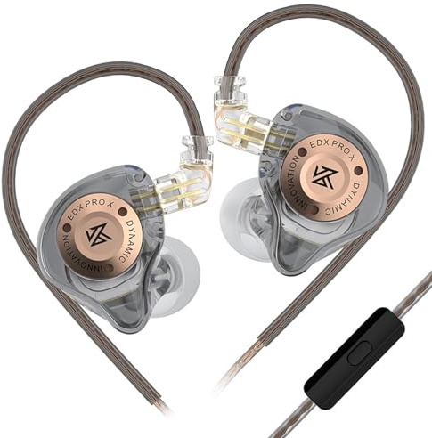 LINSOUL KZ EDX Pro X In-Ear-Kopfhörer, einzelner dynamischer Treiber HiFi In-Ear-Monitor mit ergonomischer Form, kabelgebundener Gaming-Kopfhörer (Mit Mikrofon, Grau)