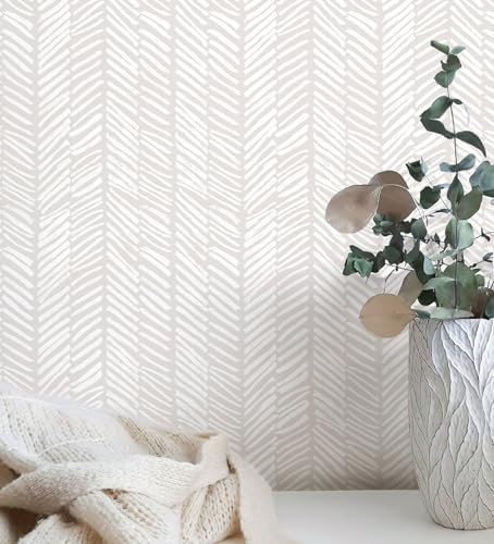 MelunMer Papel tapiz moderno para despegar y pegar, papel de contacto bohemio para armarios, papel tapiz de rayas autoadhesivo, papel tapiz extraíble para baño, dormitorio, beige y blanco, fácil de
