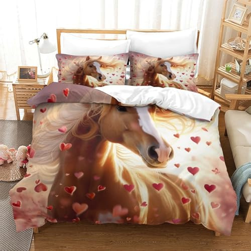 Cheval Mignon Parure Adolescents De Lit Adulte, Housse De Couette,Parure De Lit + Taies D'Oreillers,100% Microfibre,Housse De Couette Imprimée en 3D Single（140x200cm）