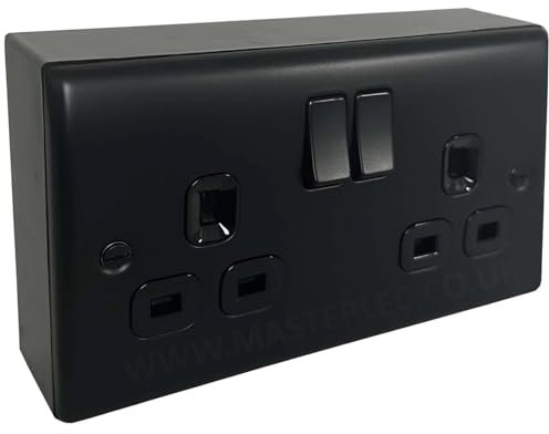 Matt Black 2 Gang 13A Double Socket with 32mm Black Surface Pattress Back Box