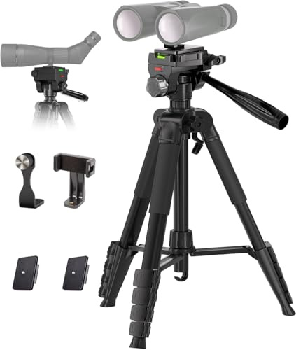 Lusweimi Binoculars Tripod, 184cm Spotting Scope Tripod with Adapter, 2 QR Plates, Phone Holder, Compatible with Binoculars/Spotting Scope/Camera/Phone, Aluminium, Black