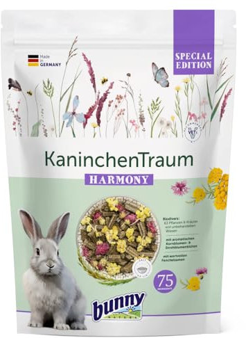 Bunny KaninchenTraum Special Edition Harmony | 1,5 kg | Alleinfuttermittel für Zwergkaninchen ab 6 Monaten | Mit 63 ausgewählten Pflanzen und Kräutern | Optimaler Calcium-Gehalt