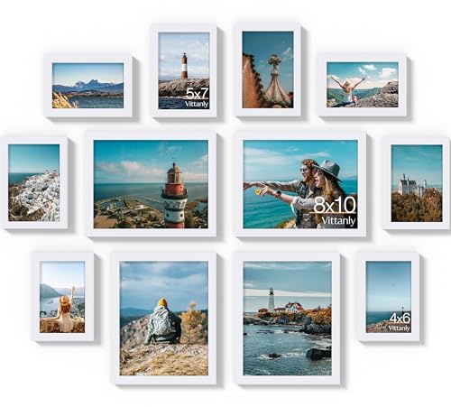 Vittanly 12 Pack Picture Frames Collage Wall Decor for Mounting or Tabletop Display, Gallery Wall Frame Set for Family, Multi Sizes Including 4pcs 8x10, 4pcs 5x7, 4pcs 4x6, White