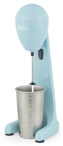 Giles & Posner Milkshake Maker – Iced Coffee Maker, 2 Speeds, Includes 500ml Stainless Steel Cup & Blade, Capacity Markings, Milk Frothing, Cocktails, Electric Drinks Mixer, Pastel Blue, 100W