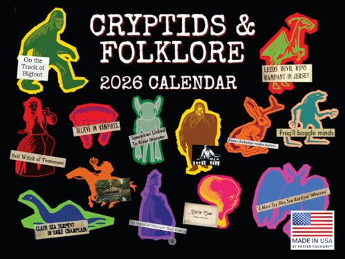 Folklore And Cryptid Calendar 2026 Monthly Wall Calender 12 Month | American Made In The USA