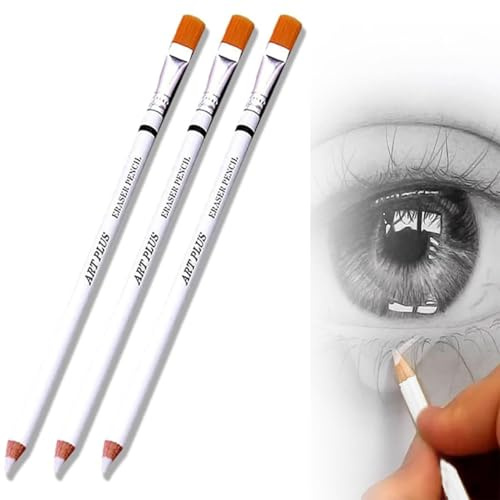Gommes à Crayons avec Pinceau,3 Pièces Gomme Professionnelle pour Artistes,Gommes de Précision en Bois,pour Fusain,Croquis et Dessins,Accessoire Peinture & arts Créatifs