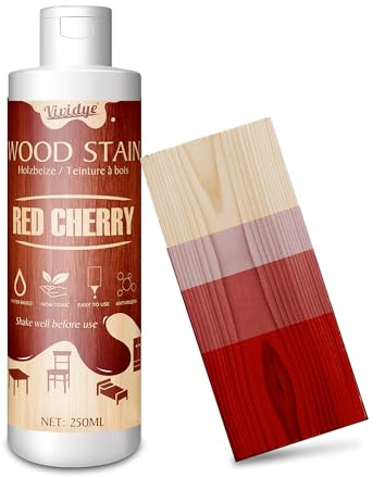 Barniz de Madera Cereza Roja, 250ml Tinte para Madera de a Base de Agua para Muebles de Interior y Exterior, Gabinetes, Puertas y Más, Secado Rápido, Bajo Olor y No Tóxico, Fácil de Aplicar Red Cherry