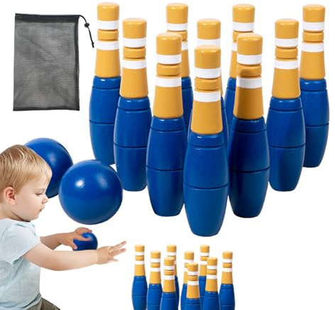 Gioco di Bowling in Legno - Palline Colorate, Design Sicuro, Trasporto Facile | Dimensioni 17 cm Per bambini, cortile, interni, esterni, attività educative per famiglie