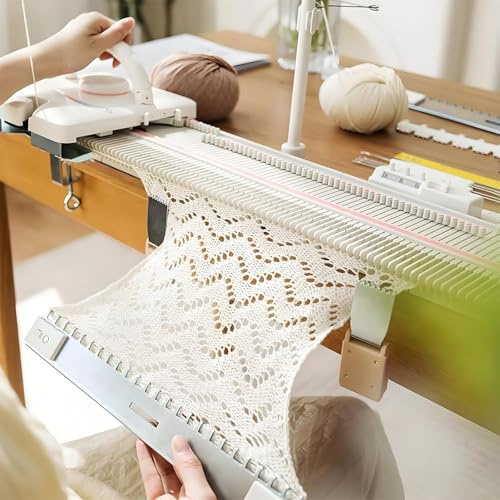 TozMvi Máquina De Tejer Automática De 150 Puntos, Máquina De Tejer Artesanal De Calibre Medio De 6,5 Mm con Agujas Y Accesorios - Kit De Tejido Doméstico Fácil para Adultos