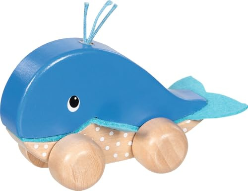 goki 55828 - Véhicule de préhension baleine en bois - Jouet pour bébé avec palmes en feutre - Jouet de motricité à saisir et à pousser - À partir de 1 an