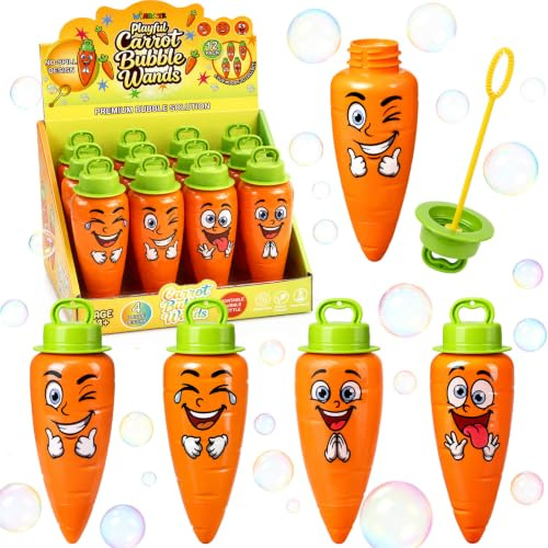 Carotte Bulles De Savon Enfants Set 12 Pièces Mini Bâtons Bulles Design Carotte Jouet Anniversaire Cadeau Invités Enfants Filles Garçons Extérieur