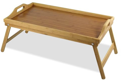 ASAB Bamboo Serving TV Tray With Handles And Folding Legs - Dinner Table For Sofa And Bed - 50x30cm