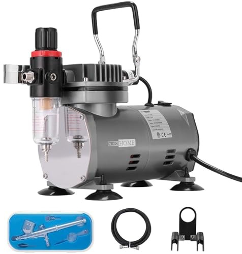 VIVOHOME Airbrush Compressor Kit Professional Airbrushing Paint System with 1/5 HP Air Compressor and 1 Airbrush Kit for Tattoo Makeup Shoes Cake Decoration (Grey with Airbrush Holder)