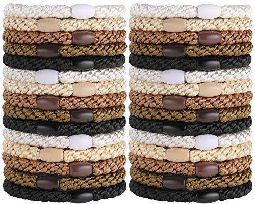 Hair Ties for Women Girls, Funtopia 30 Pcs Elastics Hair Bands Ponytail Holders for Thick Hair, No Damage No Crease Hair Elastics (Black/Brown/White/Beige/Coffee)