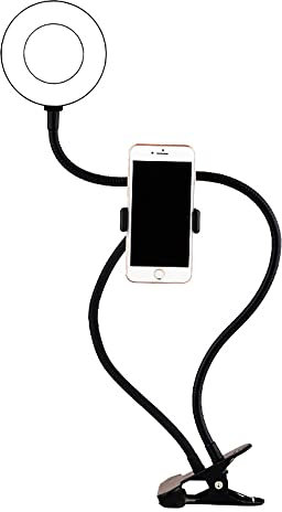 WE Anneau Lumineux LED avec Support téléphone Universel et Pince d'accroche. 3 Modes Couleurs et 10 Modes de luminosité. Bras Flexibles. Connexion Via Port USB.