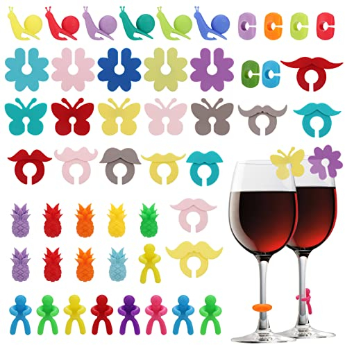 Hejo Glasmarkierer, 50 Stück Glas Markierung, Glasmarker Silikon, Wein Marker, Weinglasmarkierer für Weinglas, Tassen, Trinkglas