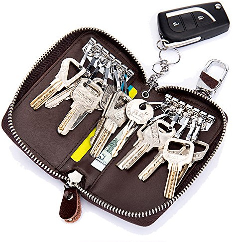 Zitokin Large Leather Key Case Wallet with 12 Hooks & 1 Keychain/Ring for Men or Women (Pink)