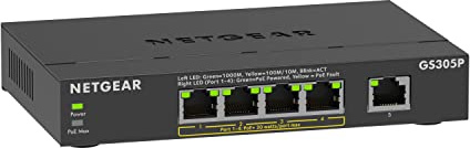 NETGEAR 5-Port PoE Gigabit Ethernet Unmanaged Essentials Switch (GS305P) - with 4 x PoE+ @ 63W, Desktop or Wall Mount