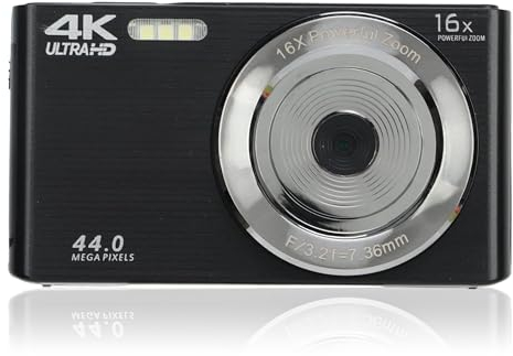 Appareil Photo Numérique 4K, Appareil Photo Vlog 44MP avec Zoom Numérique 16X, écran 2,8 Pouces, Lumière D'appoint Intégrée, Prise en de la Transmission de Données USB