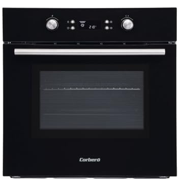 Corberó- Horno Pirolítico Multifunción 70L | CCHMP1033N |59.5cm(L) x59.5cm(A) x57.5cm(H) | 3200W | Display Digital | Mandos Escamoteables | Puerta Doble Cristal| Guías Extraíbles | 8 Programas, Negro