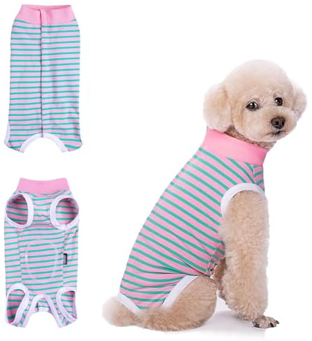 Tuta da Recupero per Cani, Camicia Postoperatoria A Strisce, Tutina Regolabile per Chirurgia, per Maschi/Femmine (Strisce Rosa E Verdi M)