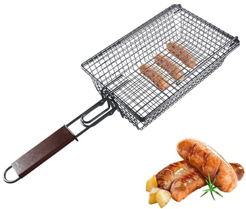 Cesta para barbacoa - Cesta para asar barbacoa antiadherente - Cesta para parrilla con mango plegable para verduras, camarones, pollo asado, bistec